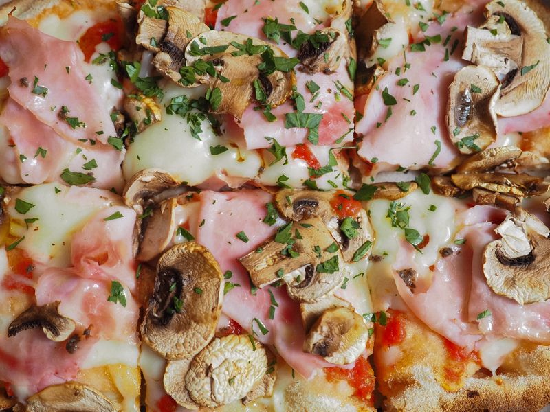 Truffle Mushroom mod pizza with black truffle oil
