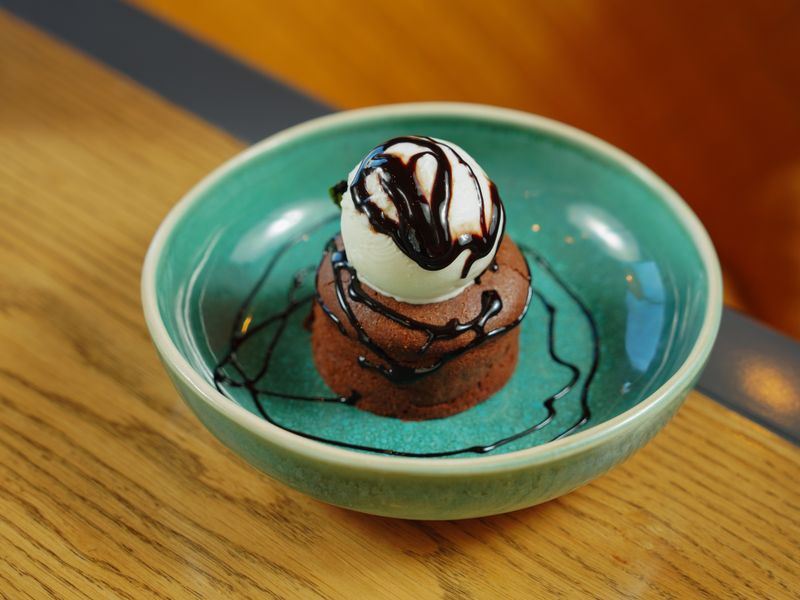 Chocolate Lava Brownie warm dessert with chocolate sauce